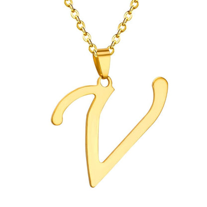 ASON Initial 26 Letters A-Z Gold Color Stainless Steel Modern Chain Choker Pendant Necklaces For Women Fashion Jewelry
