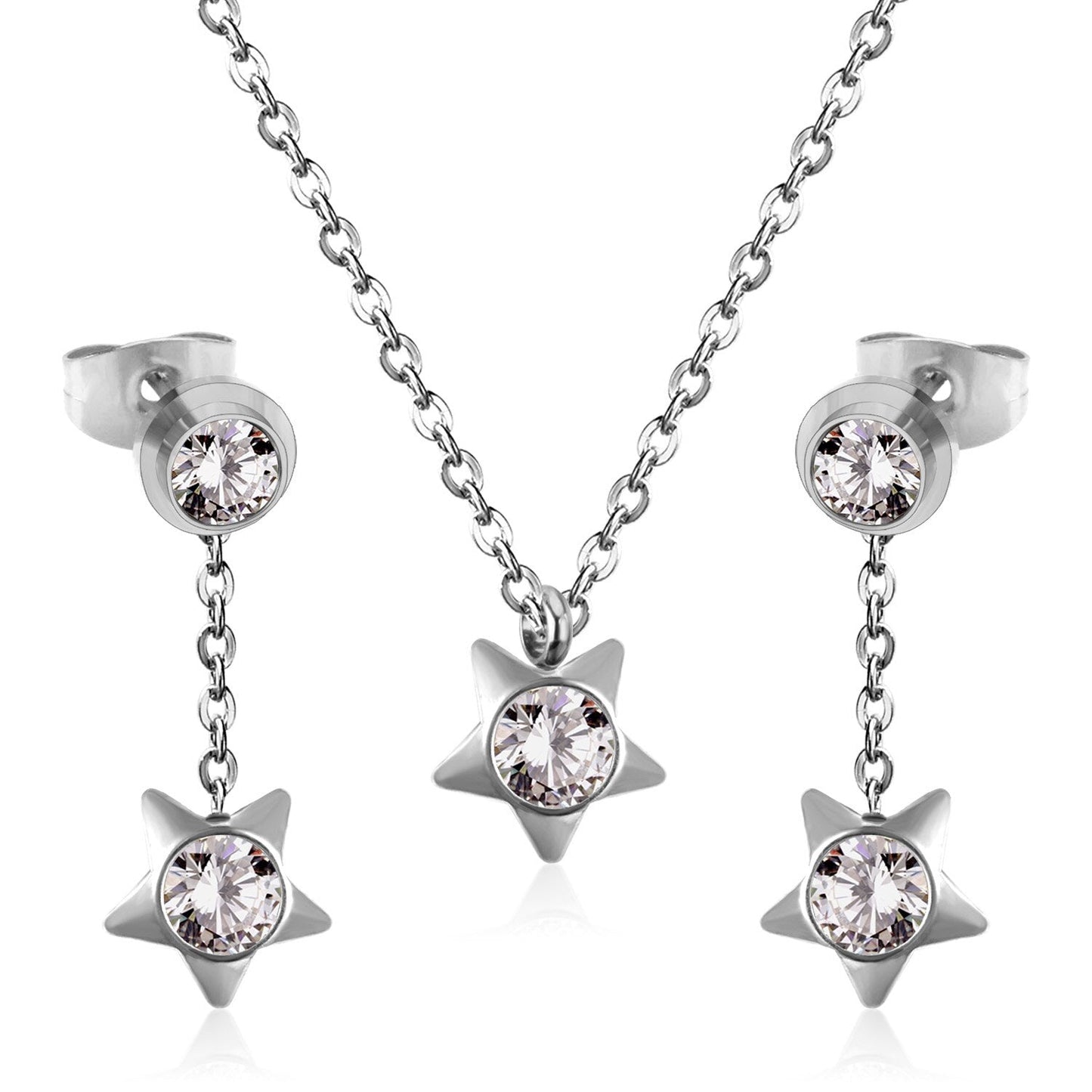 New Heart Shape Crystal Fashion Necklaces Droop Earrings Sets For Woman Dubai Wedding Jewelry Set pendientes bijoux