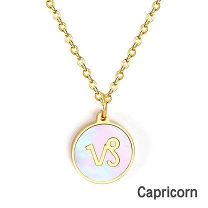 Shell Pendant Twelve Constellation Stainless Steel Necklace Man Jewelry For Women Choker Chain Necklace Collar 2021