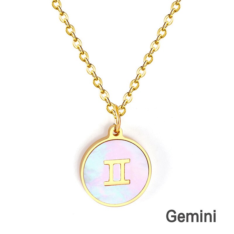 Shell Pendant Twelve Constellation Stainless Steel Necklace Man Jewelry For Women Choker Chain Necklace Collar 2021