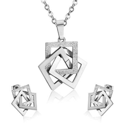 Square Shape Stainless Steel Gold/Silver Color Necklaces Earrings Sets For Women Party Jewelry Set pendientes mujer