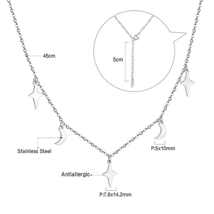 ASON Moon and Star Pendant Necklaces Gold Color Stainless Steel Chain for Women Girls Fashion Jewelry Accessories Gift