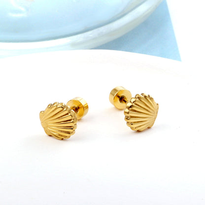 12 pairs Screw In Shell Shape Stud Earrings Gold / Steel