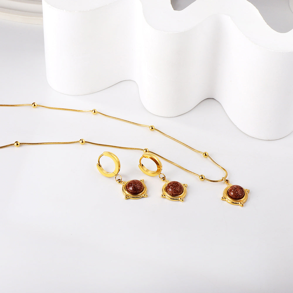 Red Aventurine Set Steel/Gold