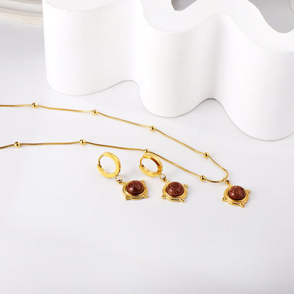 Red Aventurine Set Steel/Gold