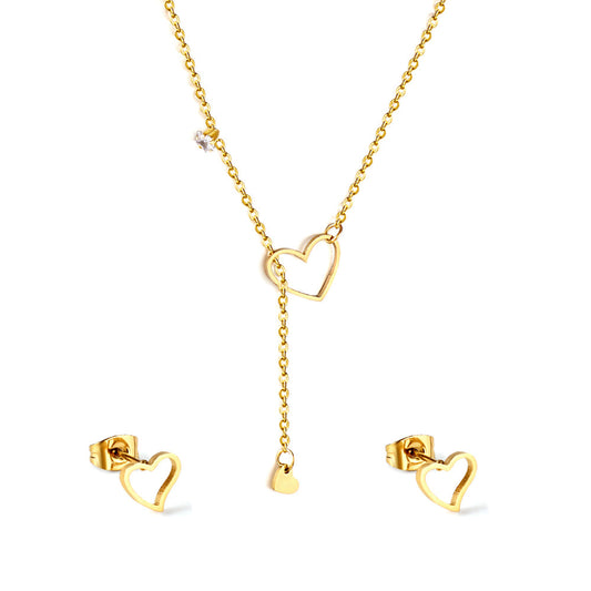 Heart Cutout with Diamonds Jewelry Set Gold