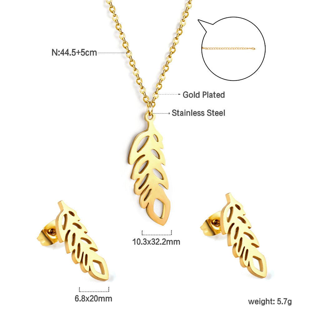 Polished Leaf Shaped Jewelry Set Gold