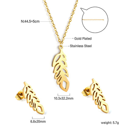 Polished Leaf Shaped Jewelry Set Gold