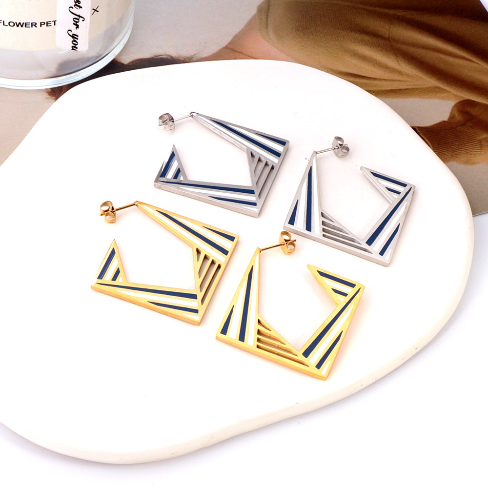Fashion Rhombus Hollow Mixed Color Stud Earrings