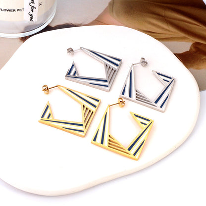 Fashion Rhombus Hollow Mixed Color Stud Earrings
