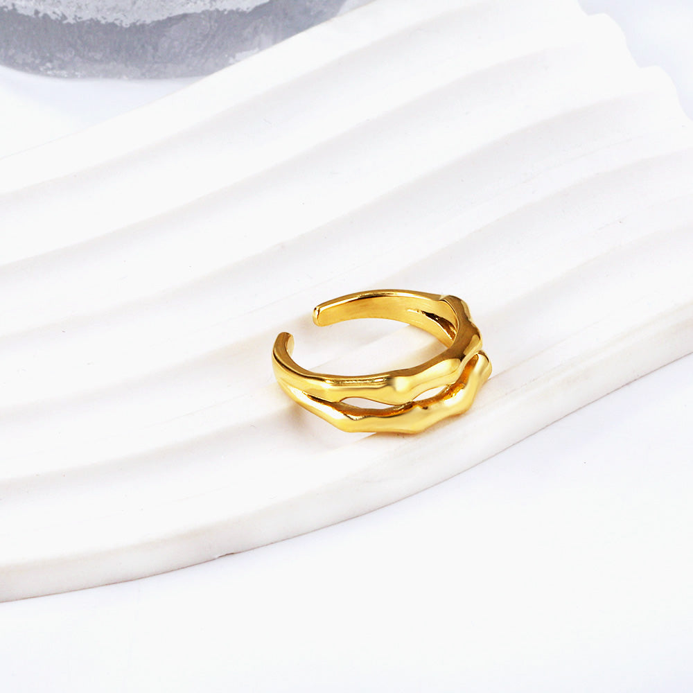 Stainless steel opening adjustable irregular ring light luxury geometry ring wholesale