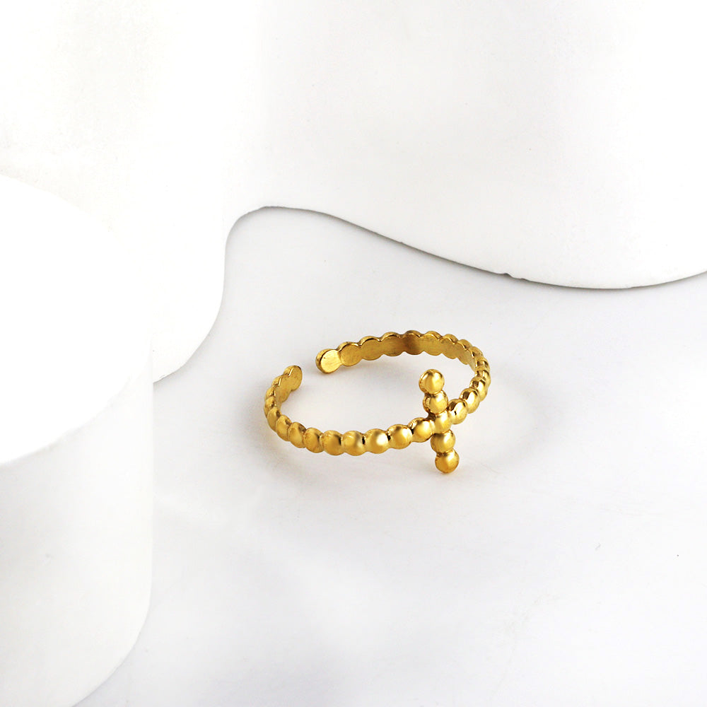 Fashion temperament design sense stainless steel finger ring cross simple open ring wholesale