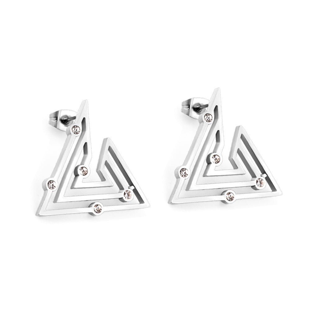Stainless Steel Triangle with 5 Diamonds Stud Earrings