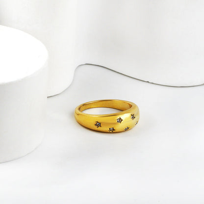 French retro tide models full star zirconia ring 18K gold plated stainless steel ring