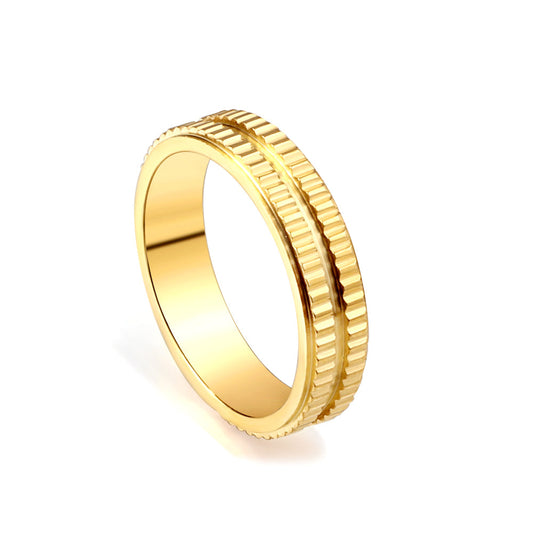 Temperament double layer diamond gear ring fashion personality double groove tapered ring