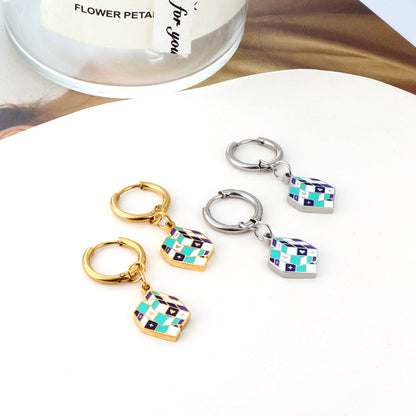 Enamel Girls Kids Jewelry Fashion Circle with Rubik's Cube Mixed Color Earrings