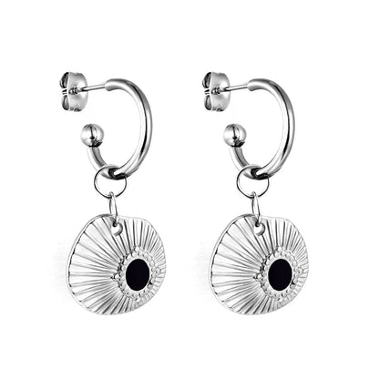 Enamel Girls Jewelry Fashion Half Circle Steel Ball with Shell Black Stud Earrings