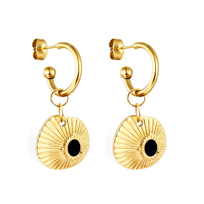 Enamel Girls Jewelry Fashion Half Circle Steel Ball with Shell Black Stud Earrings