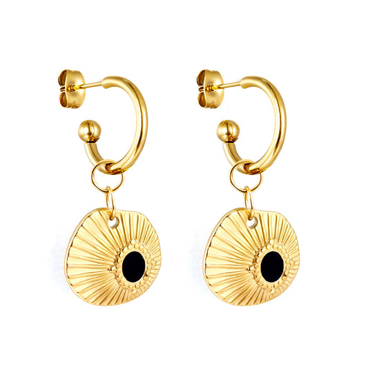 Enamel Girls Jewelry Fashion Half Circle Steel Ball with Shell Black Stud Earrings