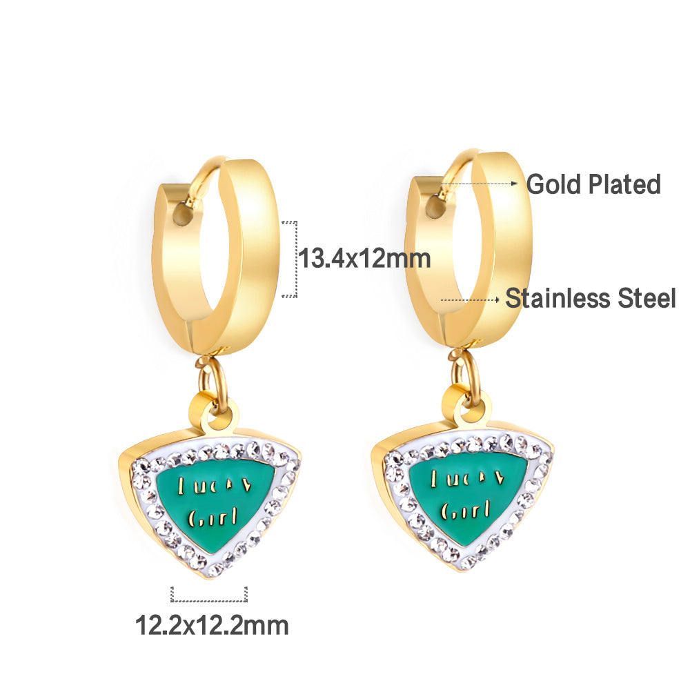 Enamel Girls Kids Jewelry Fashion Camber Buckle Heart Shaped Green With English White Diamonds Earrings