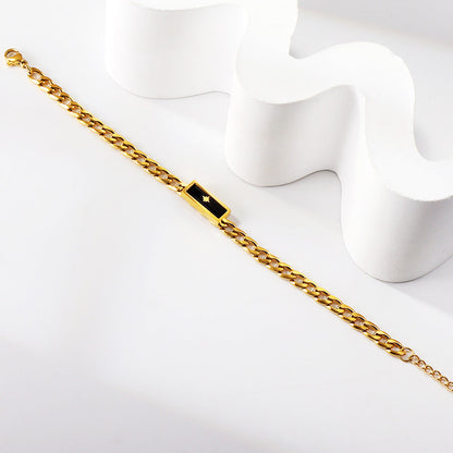 Rectangular Black Zirconia Star & Green Zirconia Snake Pattern Matching Chain Soft Bracelet 17.5+3cm