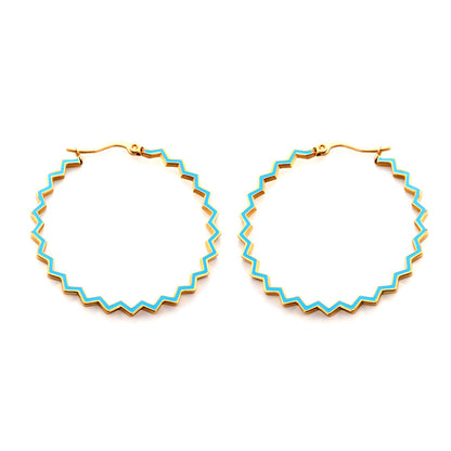 Stainless Steel Round Blue Hoop Earrings