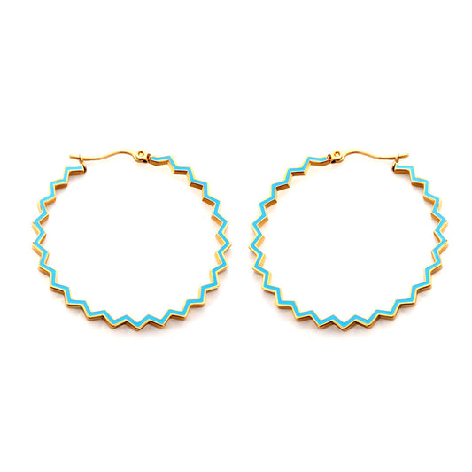 Stainless Steel Round Blue Hoop Earrings