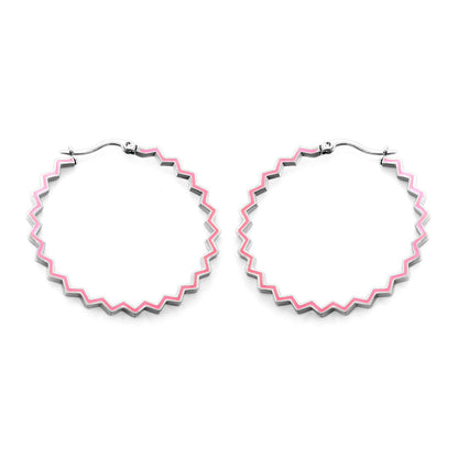 Stainless Steel Round Pink Hoop Earrings