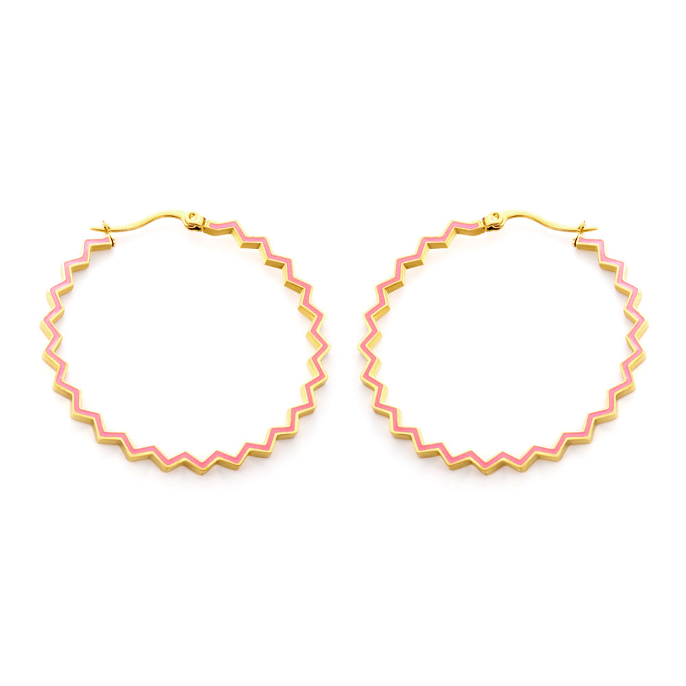 Stainless Steel Round Pink Hoop Earrings