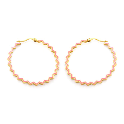 Stainless Steel Round Pink Hoop Earrings