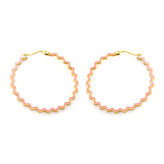 Stainless Steel Round Pink Hoop Earrings