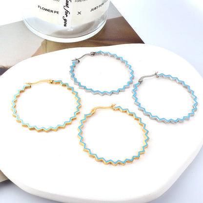 Stainless Steel Round Blue Hoop Earrings