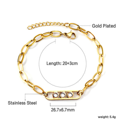 Long Accessories with 3 White Diamonds Soft Bracelet 20+3cm Golden