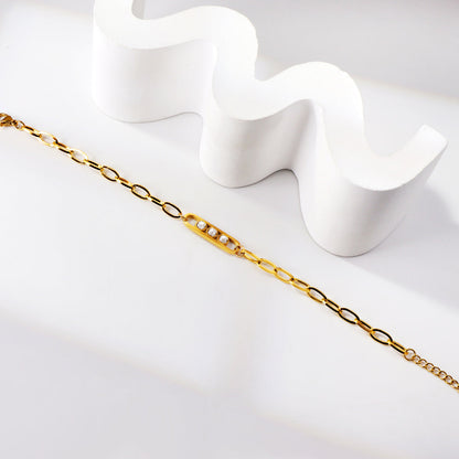 Long Accessories with 3 White Diamonds Soft Bracelet 20+3cm Golden
