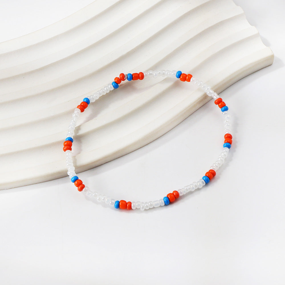 Mixed Color Beads Soft Bracelet 18cm Steel Color