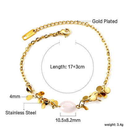White Beads & Blue Beads Soft Bracelet 17+3cm Gold Color