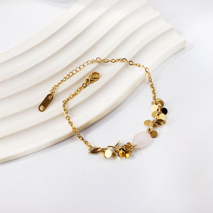 White Beads & Blue Beads Soft Bracelet 17+3cm Gold Color