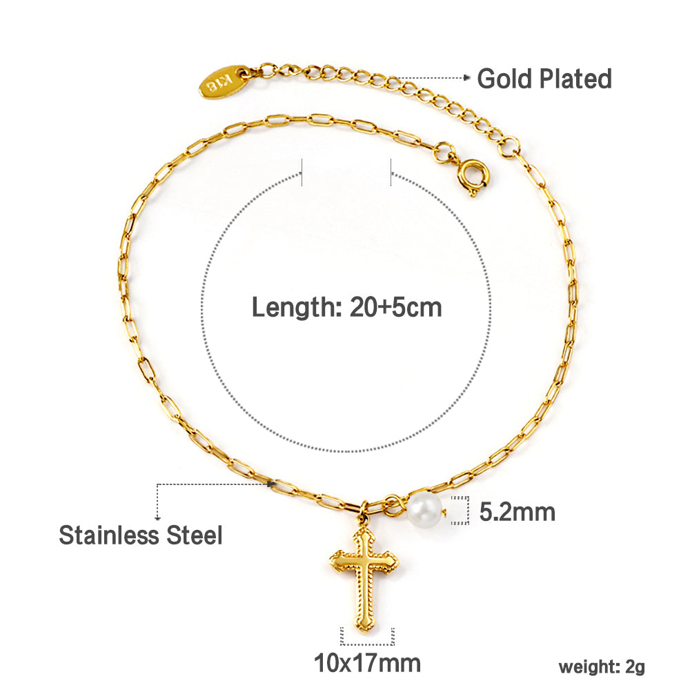 Spring Cross Accessory with White Pearl Anklet 20+5cm
