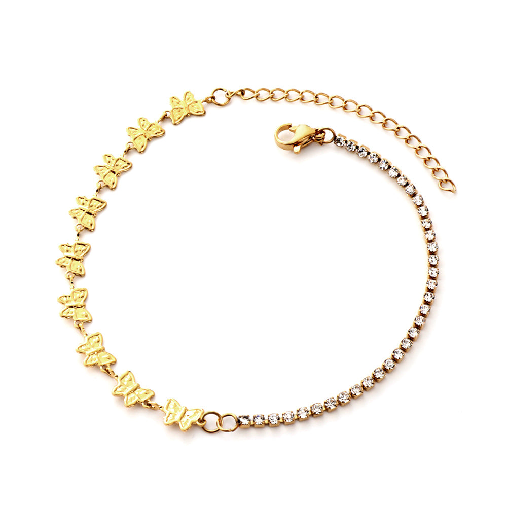 9 Butterflies With Diamonds Chain Anklet
