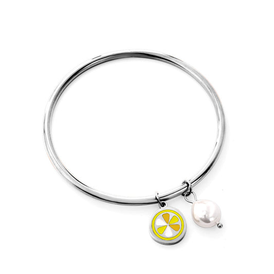 Mixed Colors Lemon Slices With Shaped White Pearl Hard Bracelet