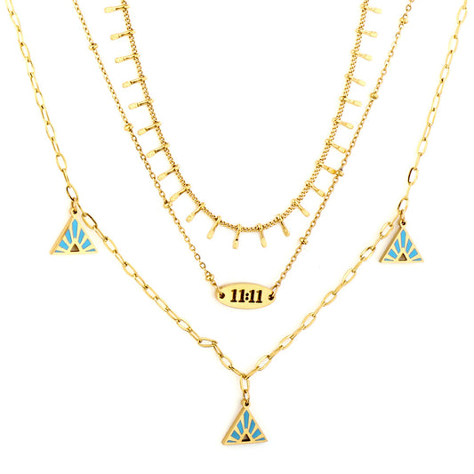 Blue Pyramid Accessories + Double 11 Accessory + Chain Triple Chain Necklace