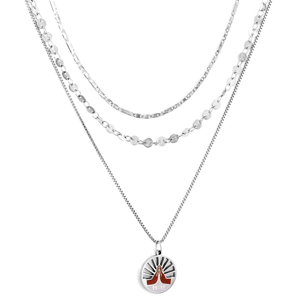 Round Mixed Color Double Palm Accessory+Double Matching Chain Triple Chain Necklace