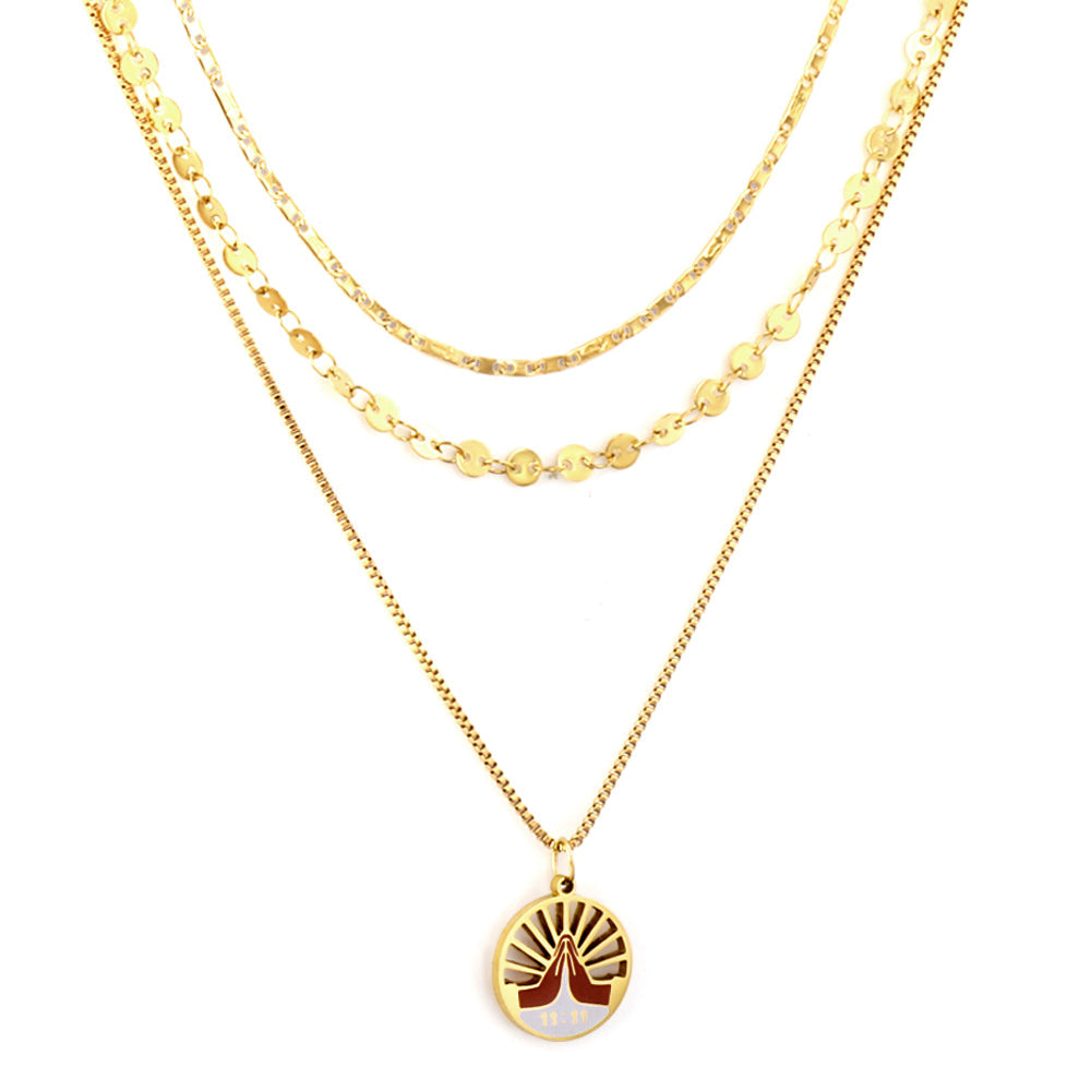 Round Mixed Color Double Palm Accessory+Double Matching Chain Triple Chain Necklace
