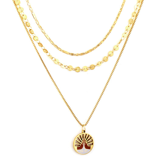 Round Mixed Color Double Palm Accessory+Double Matching Chain Triple Chain Necklace