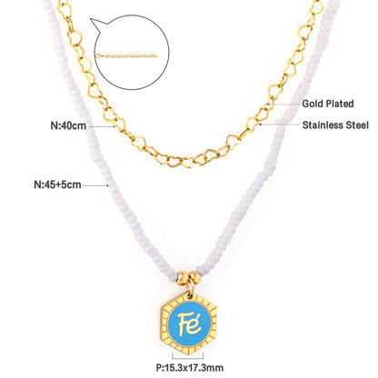 White Pearl Chain with Hexagon Fe Blue Accessories + Chain Double Chain Necklace