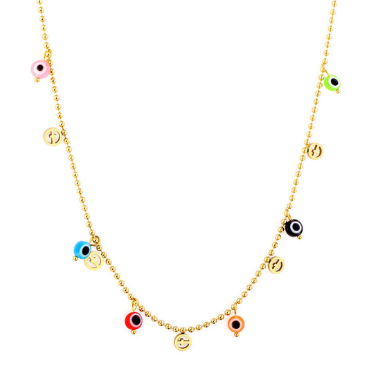 5 Circle Cross Accessories + 6 Mixed Color Eyeballs Necklace