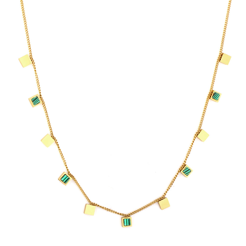5 Square Green Drip Oil + 6 Square Accessories Necklace