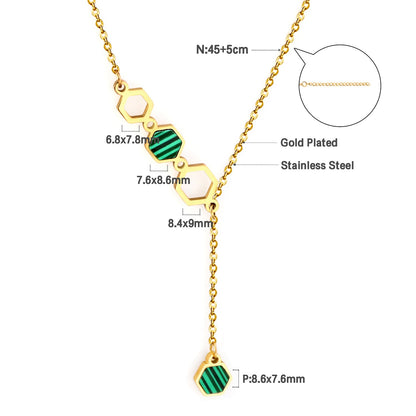 4 Large and Small Hexagons With Green Drip Oil Accessories Necklace