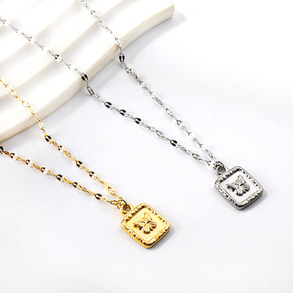 Square Pendant Necklace with Butterfly Pattern 45+5cm
