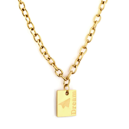 Rectangle With Airplane Pattern Accessory Necklace